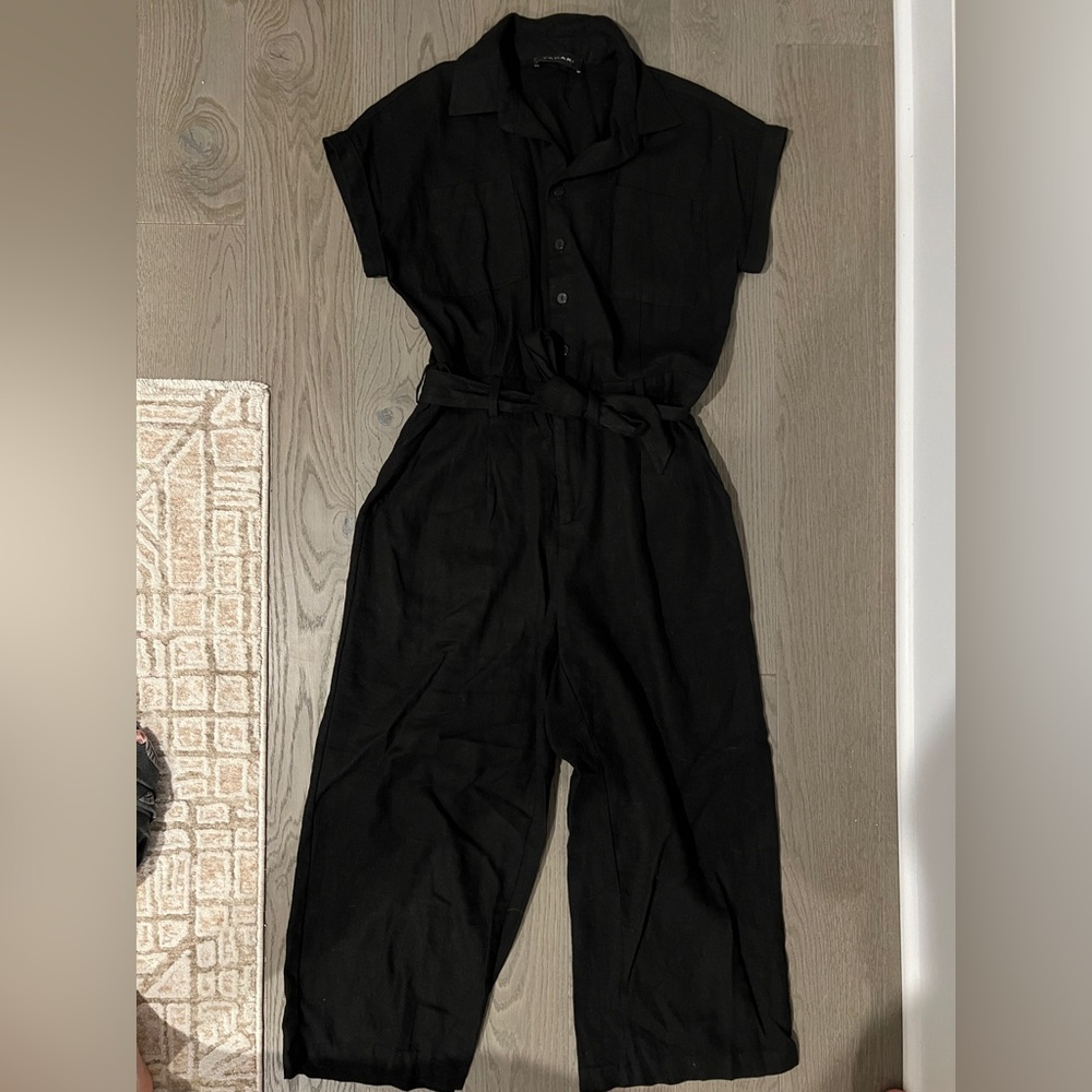Tahari Long Black Linen Buttoned Jumpsuit - Size XS - Worn Once - Picture 4 of 7
